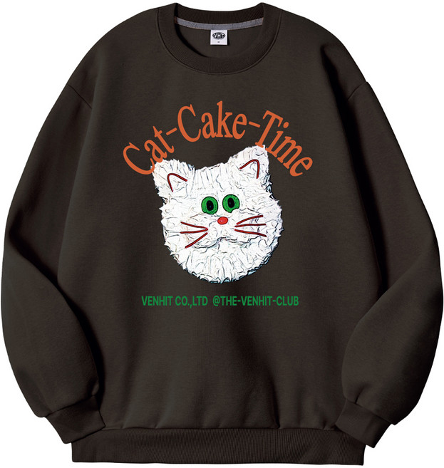 VENHIT 男女通用 大尺碼 Cat Cake Time 大學T