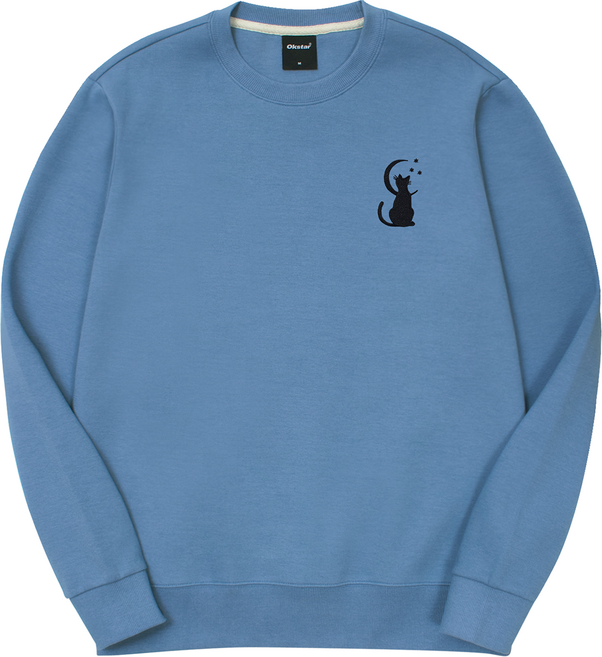 옥스타 남여공용 달빛 고양이 자수 특양면 맨투맨