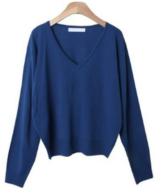 시크블랙 여성용 안모니 베이직 심플 아방핏 브이넥 니트 cpnt5573k48