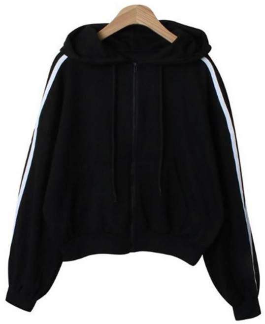 시크블랙 포스멜 트랙 오버핏 크롭 후드 집업 cpjk5718k48