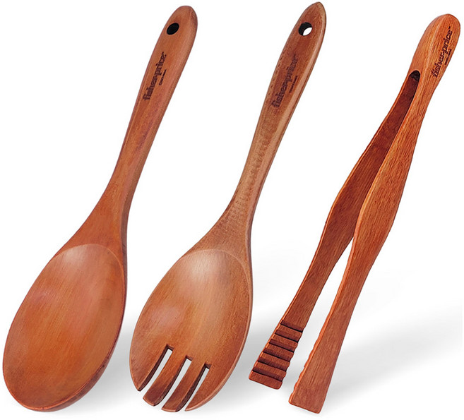 피셔프라이스 나무 조리도구 3P세트, 1세트, 요리스푼 + 요리포크 + 나무집게