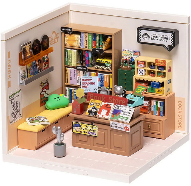 로라이프 로보타임 DIY 미니어처 북스토어 DW004, 108피스, 혼합색상, 1개