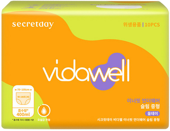 비다웰 여성용 요실금 이너핏 언더웨어 슬림 성인기저귀, 중형, 1세트, 10매입