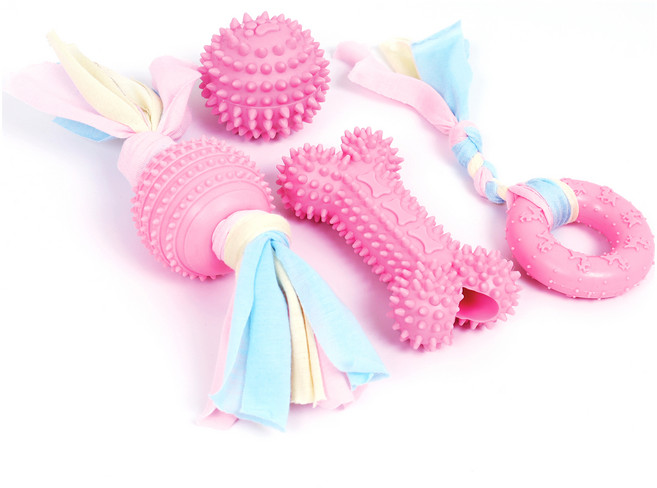 멍냥 강아지 마카롱 이갈이 고무 장난감 4종 세트, PastelPink, 1세트