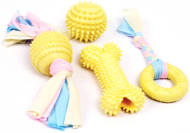 멍냥 강아지 마카롱 이갈이 고무 장난감 4종 세트, PastelYellow, 1세트