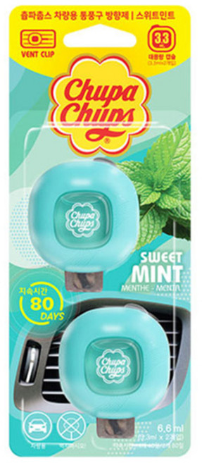 츄파춥스 차량용 벤트형 통풍구 방향제 2p, 1개, 스위트민트향