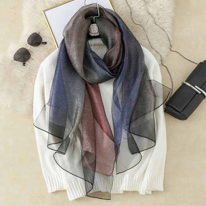 ATTERLIC 高品質珠光100%絲綢圍巾 14670 + 盒 + 購物袋套組