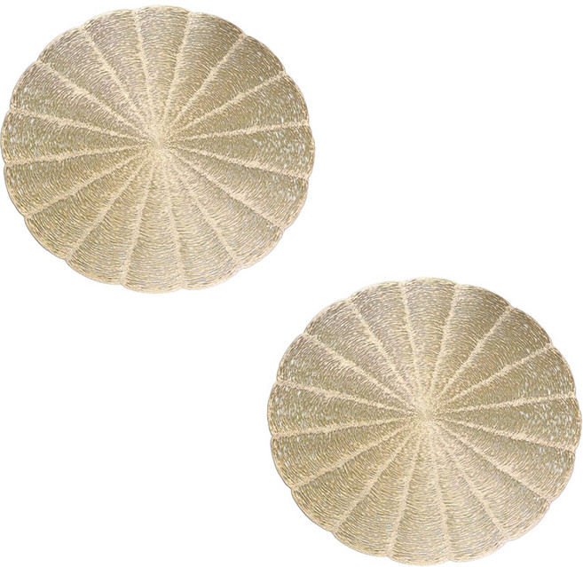 하이어데코 고급 원형 테이블 매트, 골드, 2개, 지름 38cm
