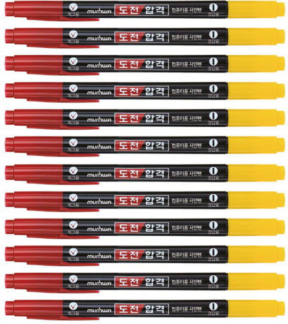 문화연필 도전합격 컴퓨터용 사인펜, 검정 + 빨강, 12개
