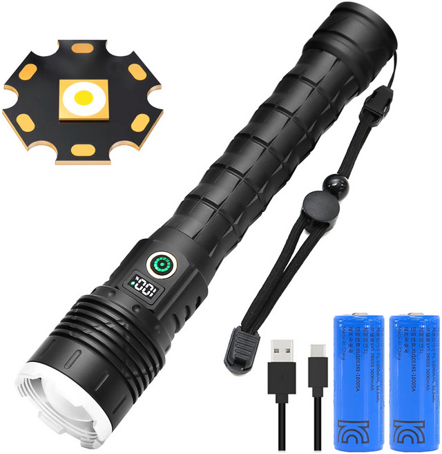 비센드 고성능 줌 손전등 BS-T90 + 26650 배터리 2p 세트, 블랙(손전등), 1세트