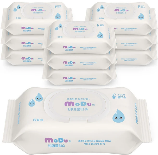 MoDu의 비데물티슈 캡형, 10개, 60매입, 70g - 쿠팡