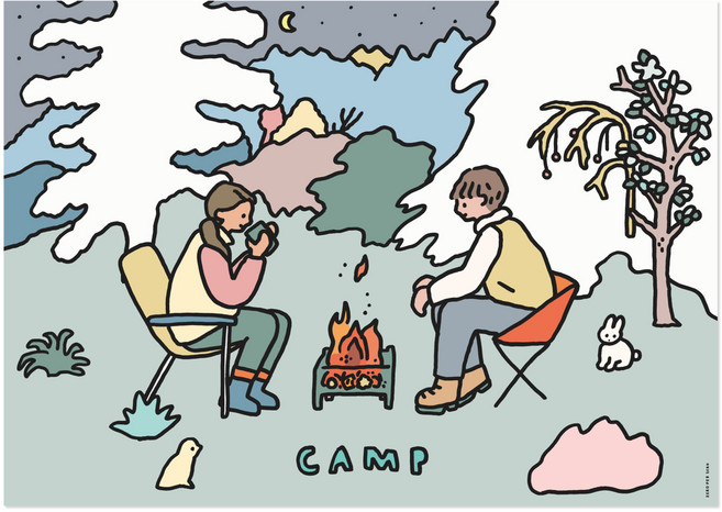 제로퍼제로 캠핑 커플 A3 포스터, 프레임없음