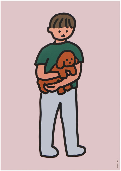 제로퍼제로 A3포스터 갈색 강아지와 소년, 프레임없음