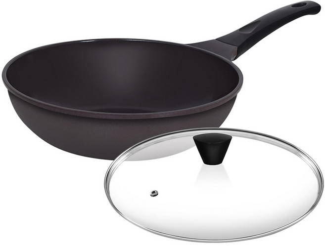 오퇴르 시어터 주물 궁중팬 세트 2개, 다크브라운, 1세트, 궁중팬 28cm + 유리뚜껑 28cm