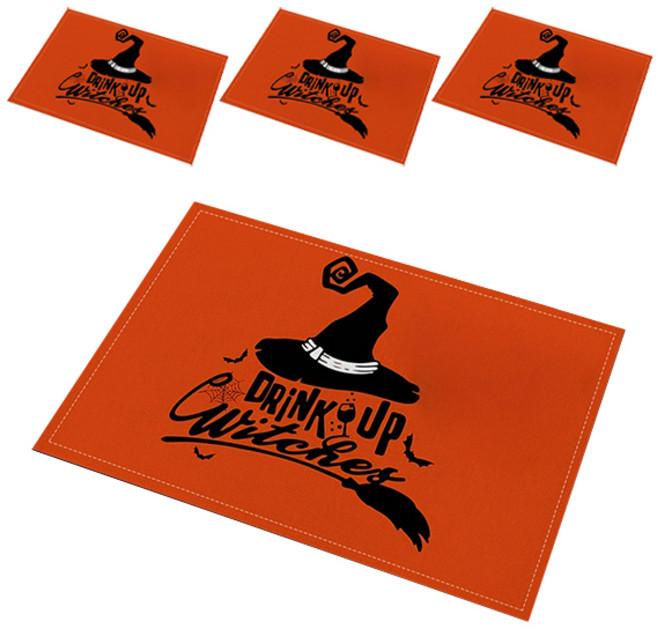 마켓감성 할로윈데이 방수 테이블매트, 마녀모자, 4개, 45 x 30 cm