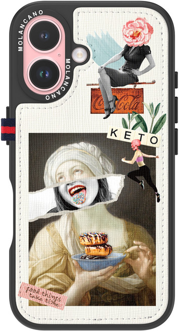 모란카노 시크릿 카드 포켓 가죽 콜라주 디자인 휴대폰 케이스