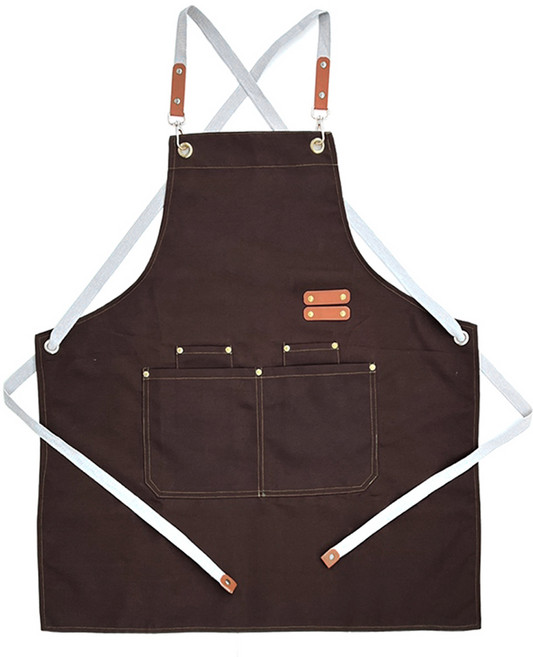 ELLA 심플 캔버스 포켓 생활방수 앞치마, 1개, 다크 브라운