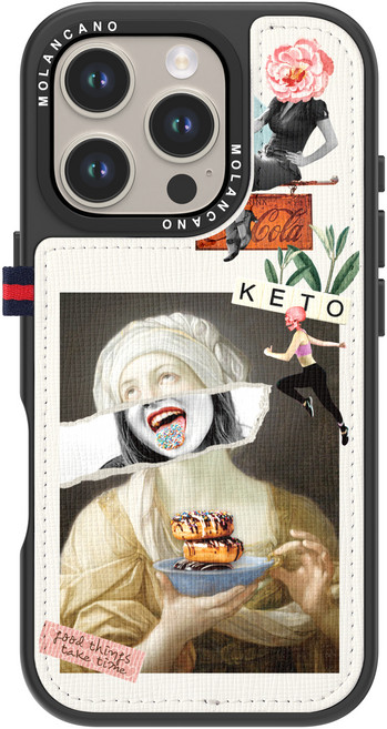 모란카노 시크릿 카드 포켓 가죽 콜라주 디자인 휴대폰 케이스