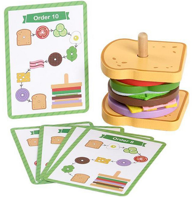 투키토이 원목 탑 쌓기 샌드위치 소꿉놀이, 1개, 혼합색상