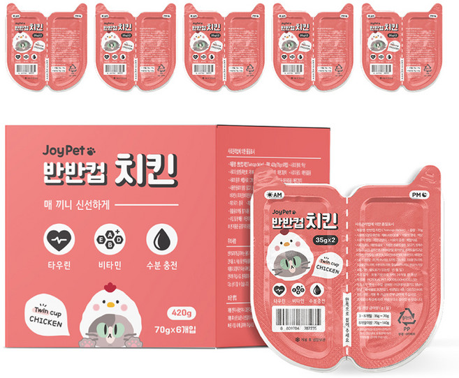 조이펫 고양이 반반컵 간식, 치킨, 70g, 6개