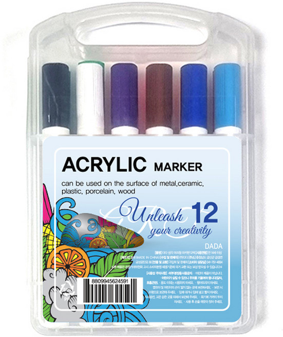 다다 삼각 수성 아크릴 다용도 마카펜, 12색, 1개