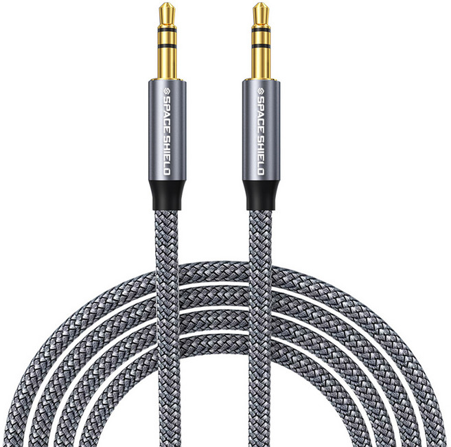 스페이스쉴드 3.5mm 3극 AUX 스테레오 이어폰 오디오 케이블 2m, 그레이, 1개