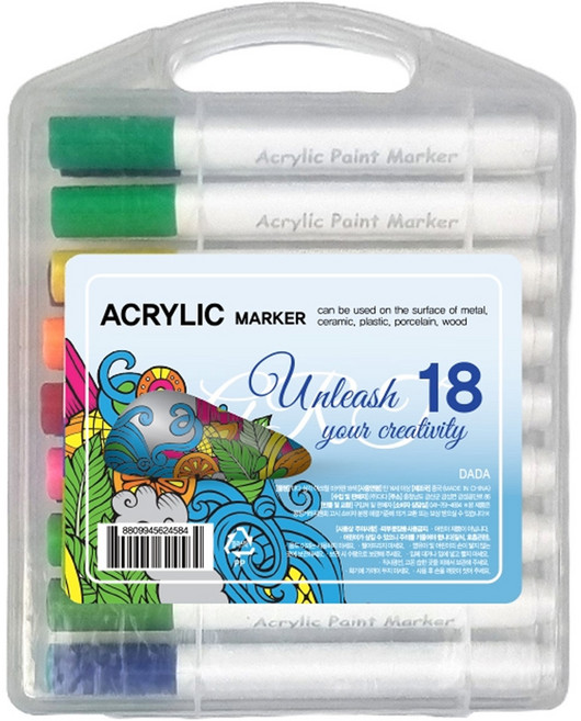 다다 삼각 수성 아크릴 다용도 마카펜, 18색, 1개
