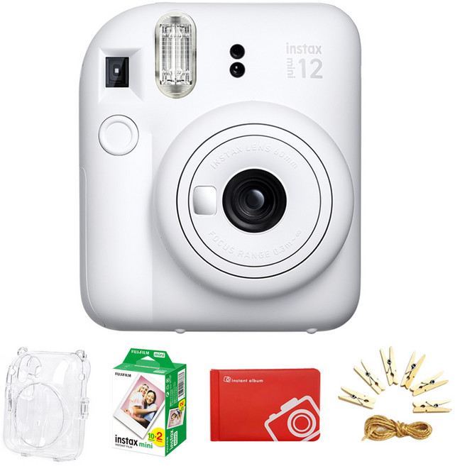 인스탁스 미니12 즉석카메라 클레이 화이트 + 미니필름 2p + 투명 케이스 + 오리진 미니앨범 + 포토라인 세트 instax mini12, 1세트
