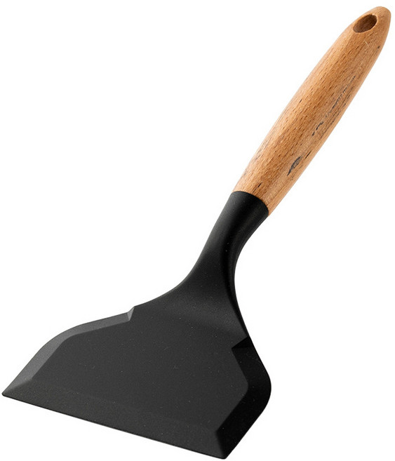 맘툴 우드 손잡이 넓은 계란말이 실리콘 뒤집개, 블랙, 1개