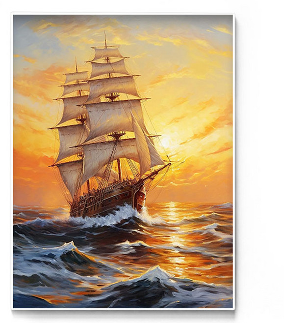 데이소이 바다와 보트 DIY 보석십자수 30 x 40 cm, 08 석양항해, 1개