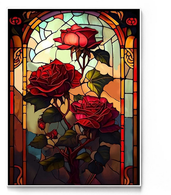 데이소이 플라워 유리화 DIY 보석십자수 20 x 30 cm, 02 장미, 1개