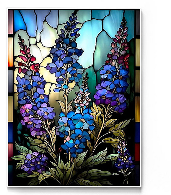 데이소이 플라워 유리화 DIY 보석십자수 20 x 30 cm, 03 델피니움, 1개