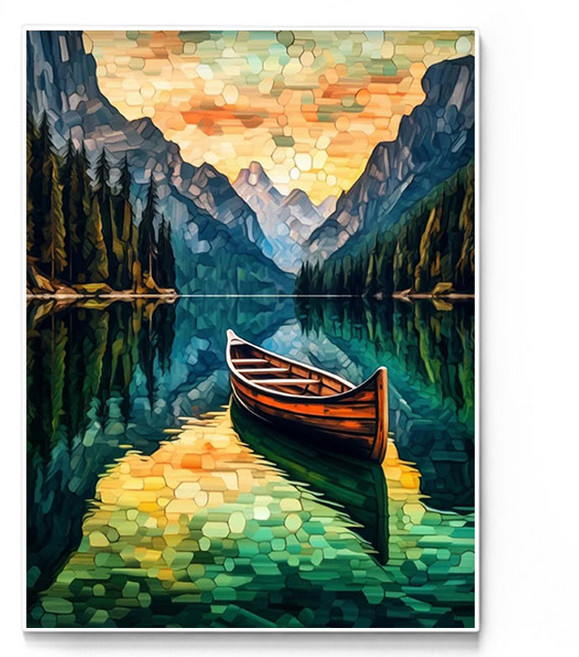 데이소이 바다와 보트 DIY 보석십자수 30 x 40 cm, 13 노을비친강, 1개