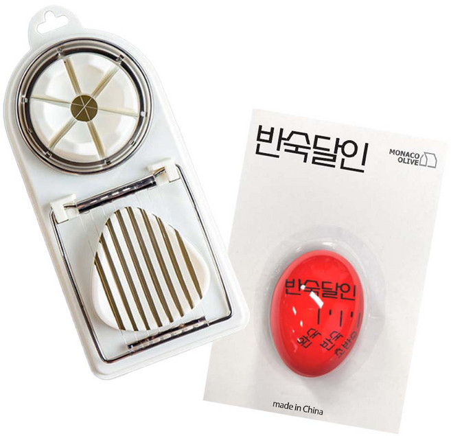 모나코올리브 계란삶기 에그타이머 반숙달인 + 듀얼 슬라이스 에그커터 세트, 혼합색상, 1세트