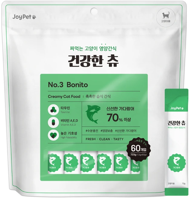 조이펫 고양이 건강한 츄 간식 60p, 가다랑어, 720g, 1개 - 쿠팡