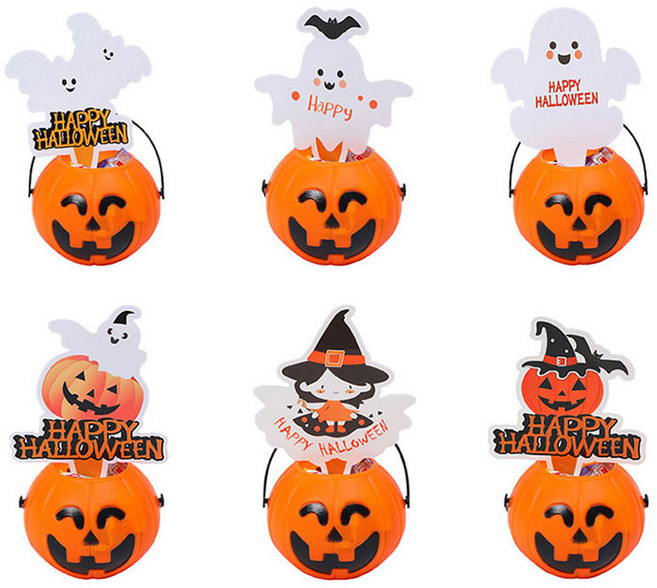 피앤비유니티 할로윈 호박바구니 캔디데코픽 6종 세트, 혼합색상, 1세트