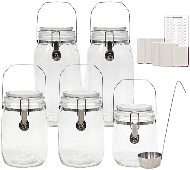 하울스홈 캐리락 다용도 손잡이 유리 밀폐용기 750ml + 1L x 2p + 2L x 2p + 국자 4호 + 보자기 스세트, 1세트
