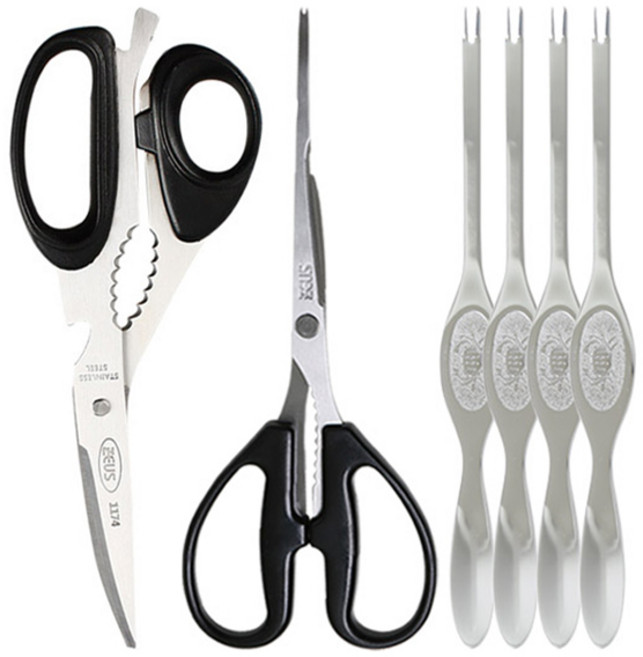 제우스 다용도 게가위 + 게살가위 + 게살포크 4p 세트, 혼합색상, 1세트