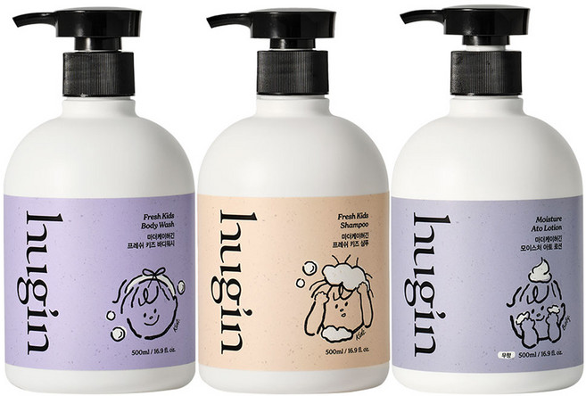 마더케이 허긴 아동용 저자극 바디워시 500ml + 샴푸 500ml + 아토 로션 500ml 세트, 1세트