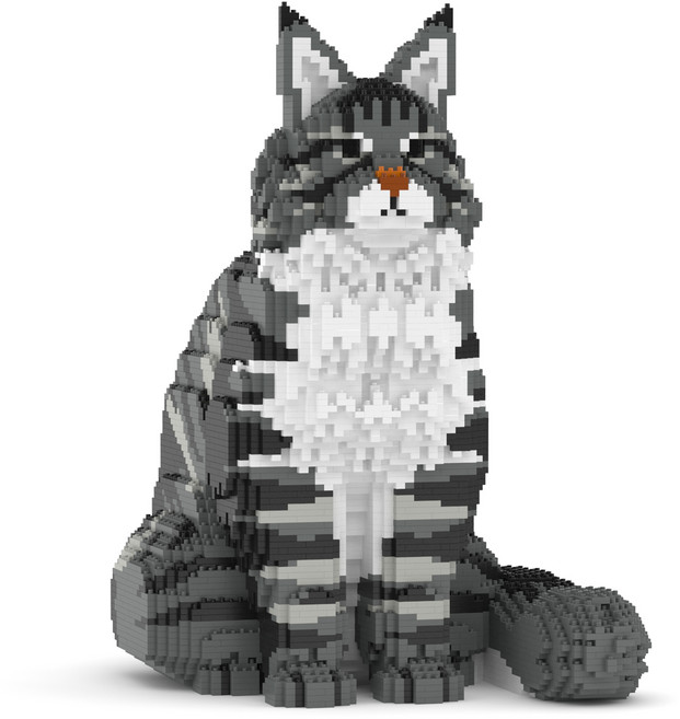 JEKCA 앉은 메인쿤 고양이 블럭, 실버 태비, 1세트