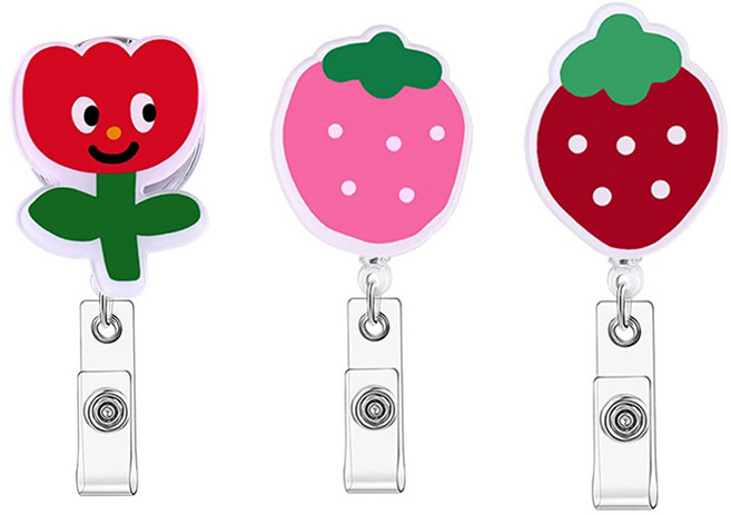 마다꾸미 릴홀더 늘어나는 사원증 고리 딸기튤립 3종 세트, 혼합색상, 1세트