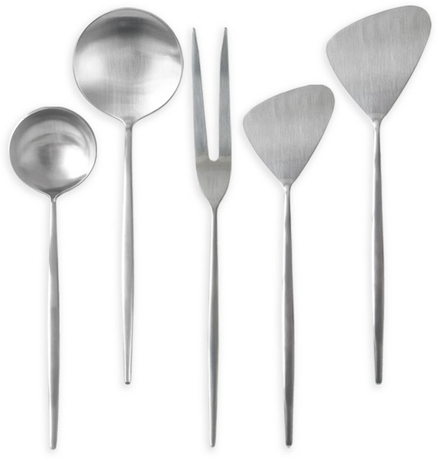 부엌다옴 플리비체 스텐304 키친툴 5종 세트, 실버, 1세트, 미니국자 + 요리스푼 + 요리포크 + 미니뒤집개 + 뒤집개 중