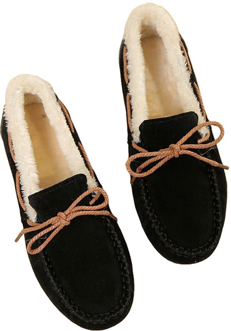 엘쏘 여성용 리본 레이어드 털안감 로퍼