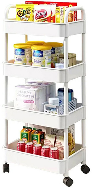 조인메이드 이동식 선반 트롤리, 화이트, 4단