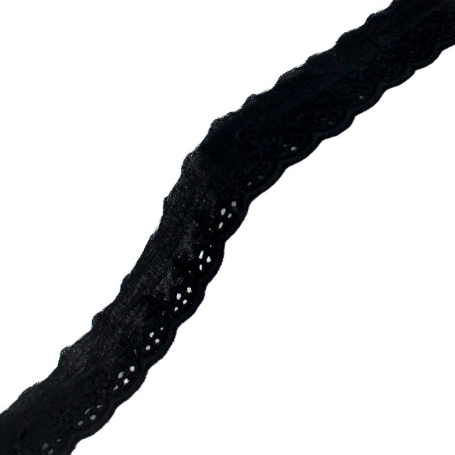 아이엔피 파인코튼 리본 면 자수 레이스 2.7 x 270 cm, 블랙, 1개