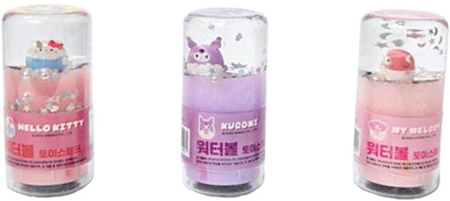 그린피앤에스 산리오캐릭터즈 워터볼 토이스탬프 3종, 빨간색, 보라색, 분홍색, 1세트