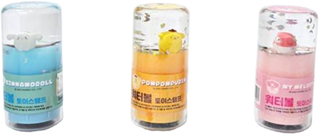 그린피앤에스 산리오캐릭터즈 워터볼 토이스탬프 3종, 파란색, 초록색, 분홍색, 1세트