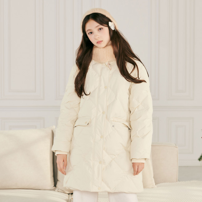 애플핑크 여아용 다이아 퀼팅 롱 다운 보온 점퍼 S803