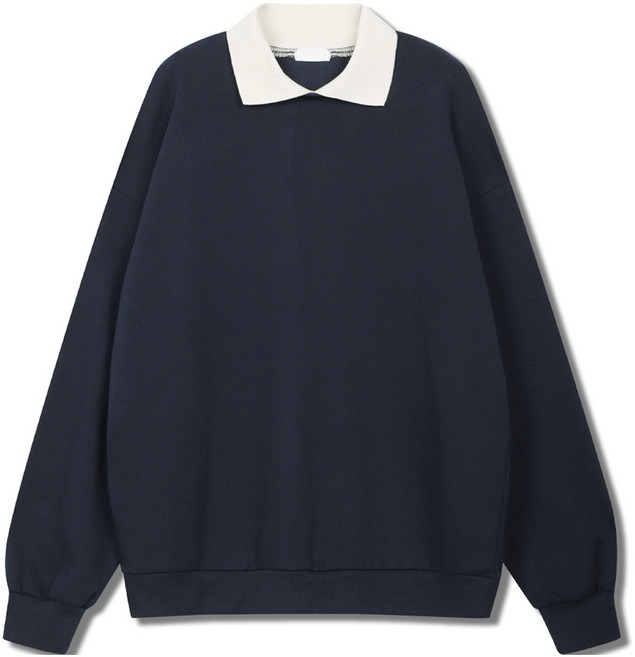 일루소 남성용 WD 특양면 이중 카라 오버핏 맨투맨