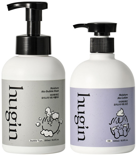 마더케이 유아용 허긴 올인원 아토 버블워시 500ml + 아토 로션 500ml 세트, 1세트